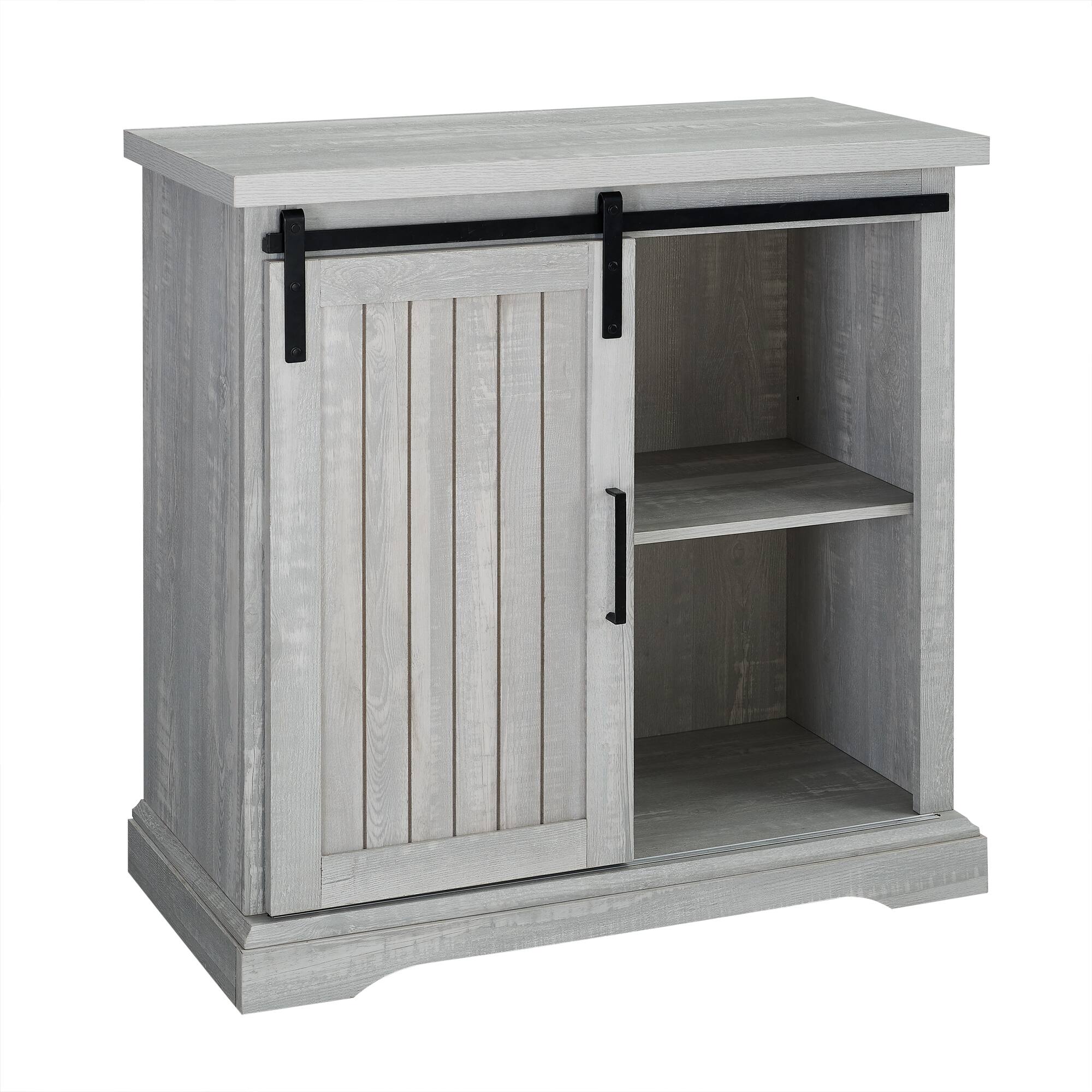 Walker Edison 32" Stone Grey Sliding Grooved Door Modern Accent Cabinet